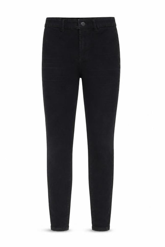 Front view of Denim & Co. women’s black cotton skinny jeans, size UK 6, regular zip