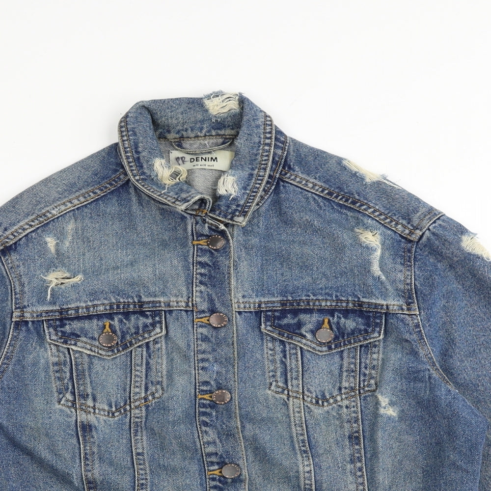 New Look Womens Blue Jacket Size 10 Button - Distressed