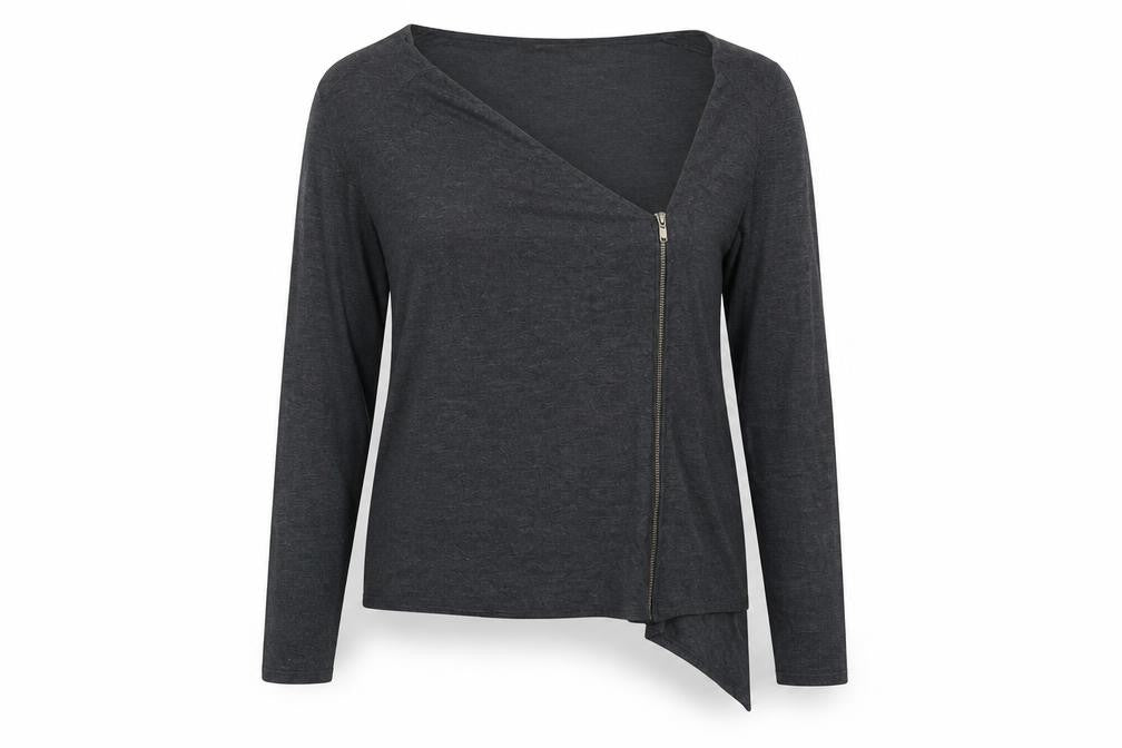 R Essential Womens Grey V-Neck Polyester Full Zip Jumper Size 12