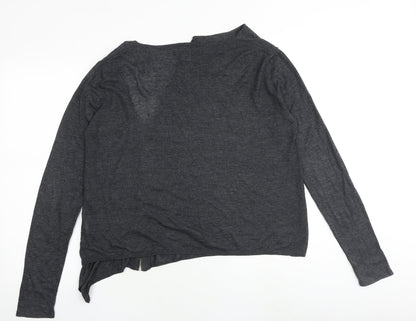R Essential Womens Grey V-Neck Polyester Full Zip Jumper Size 12