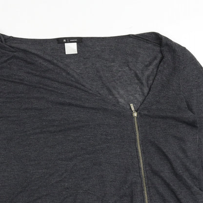 R Essential Womens Grey V-Neck Polyester Full Zip Jumper Size 12
