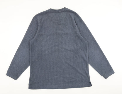 Back view of Maine New England men’s blue polyester pullover sweatshirt, size M