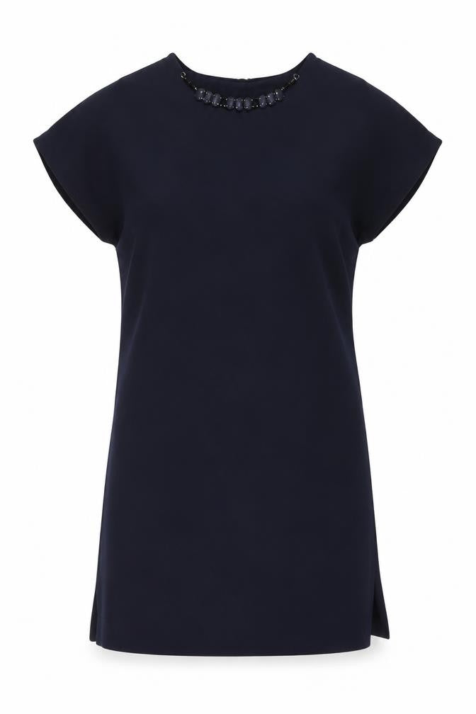 Zara Womens Blue Polyester A-Line Size S Round Neck Button - Embellished Neckline