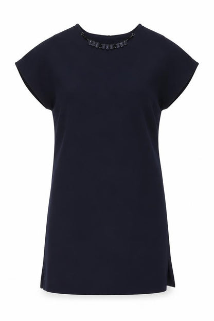 Zara Womens Blue Polyester A-Line Size S Round Neck Button - Embellished Neckline