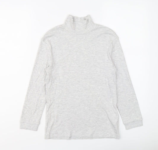 Marks and Spencer Girls Grey Cotton Basic T-Shirt Size 9-10 Years Mock Neck Pullover