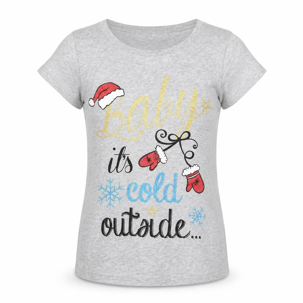 South Womens Grey Cotton Basic T-Shirt Size 10 Round Neck - Baby It's Cold Outside Christmas