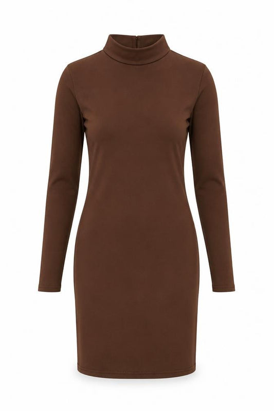 PRETTYLITTLETHING Womens Brown Polyester Bodycon Size 8 High Neck Pullover - Lace Up Back Detail