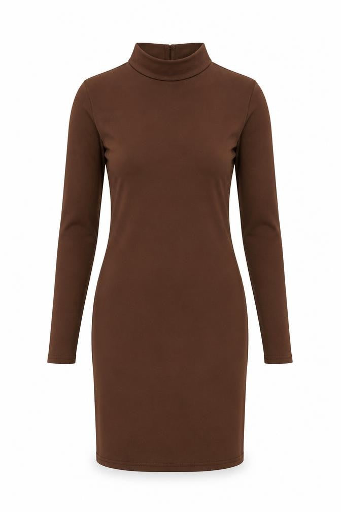 PRETTYLITTLETHING Womens Brown Polyester Bodycon Size 8 High Neck Pullover - Lace Up Back Detail