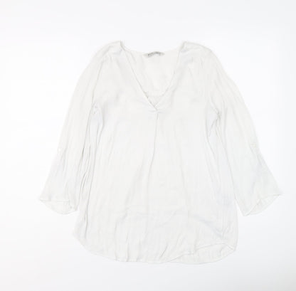 Stradivarius Womens White Polyester Basic Blouse Size XS V-Neck