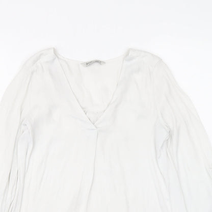 Stradivarius Womens White Polyester Basic Blouse Size XS V-Neck