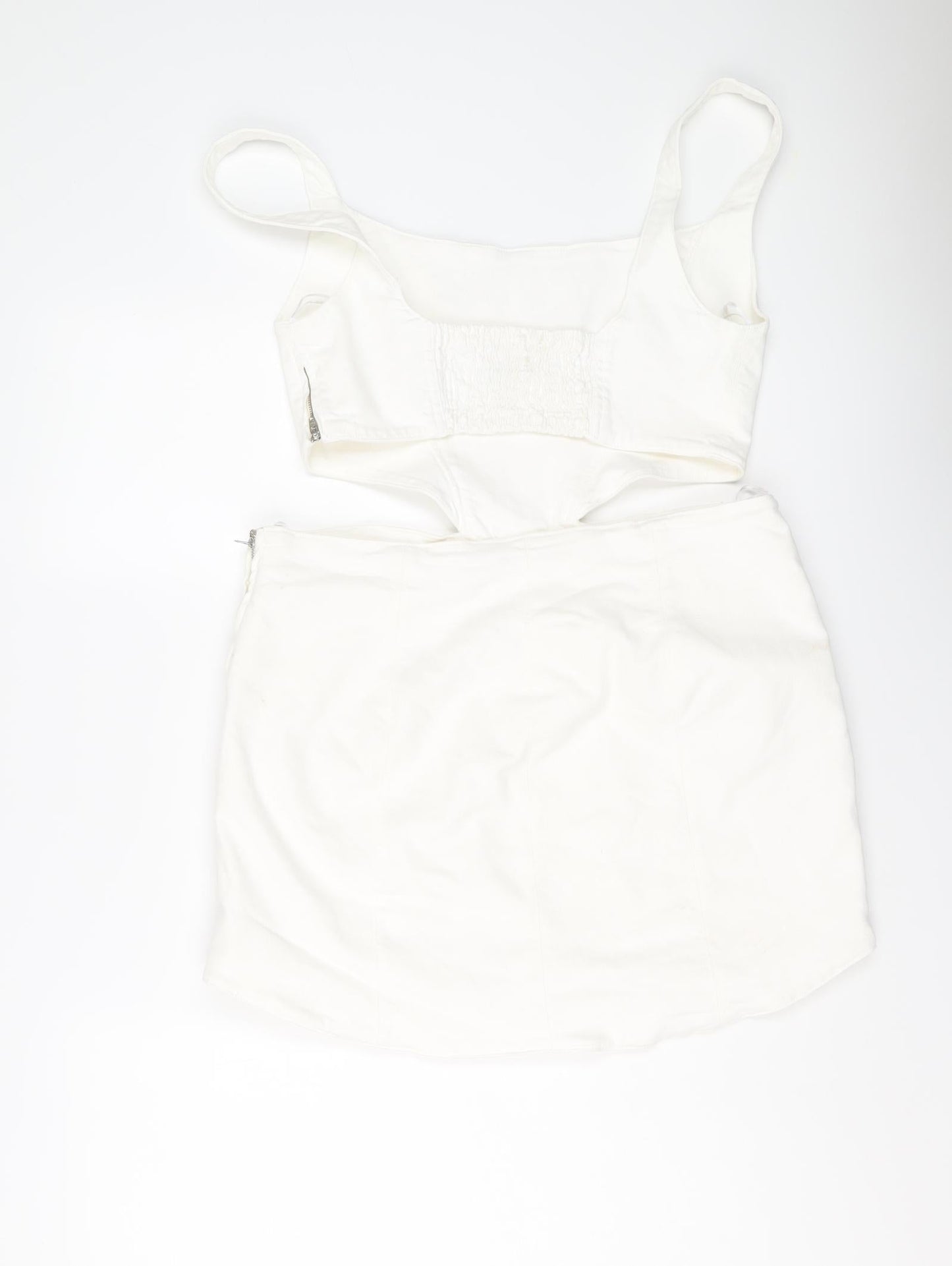 Zara Womens White Cotton Mini Size XL Scoop Neck Zip