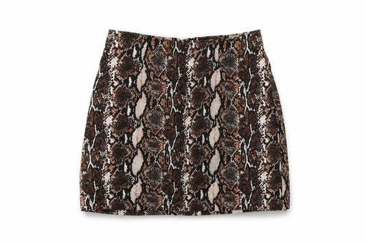 Pull&Bear Womens Brown Animal Print Cotton Mini Skirt Size S Zip - Snakeskin pattern