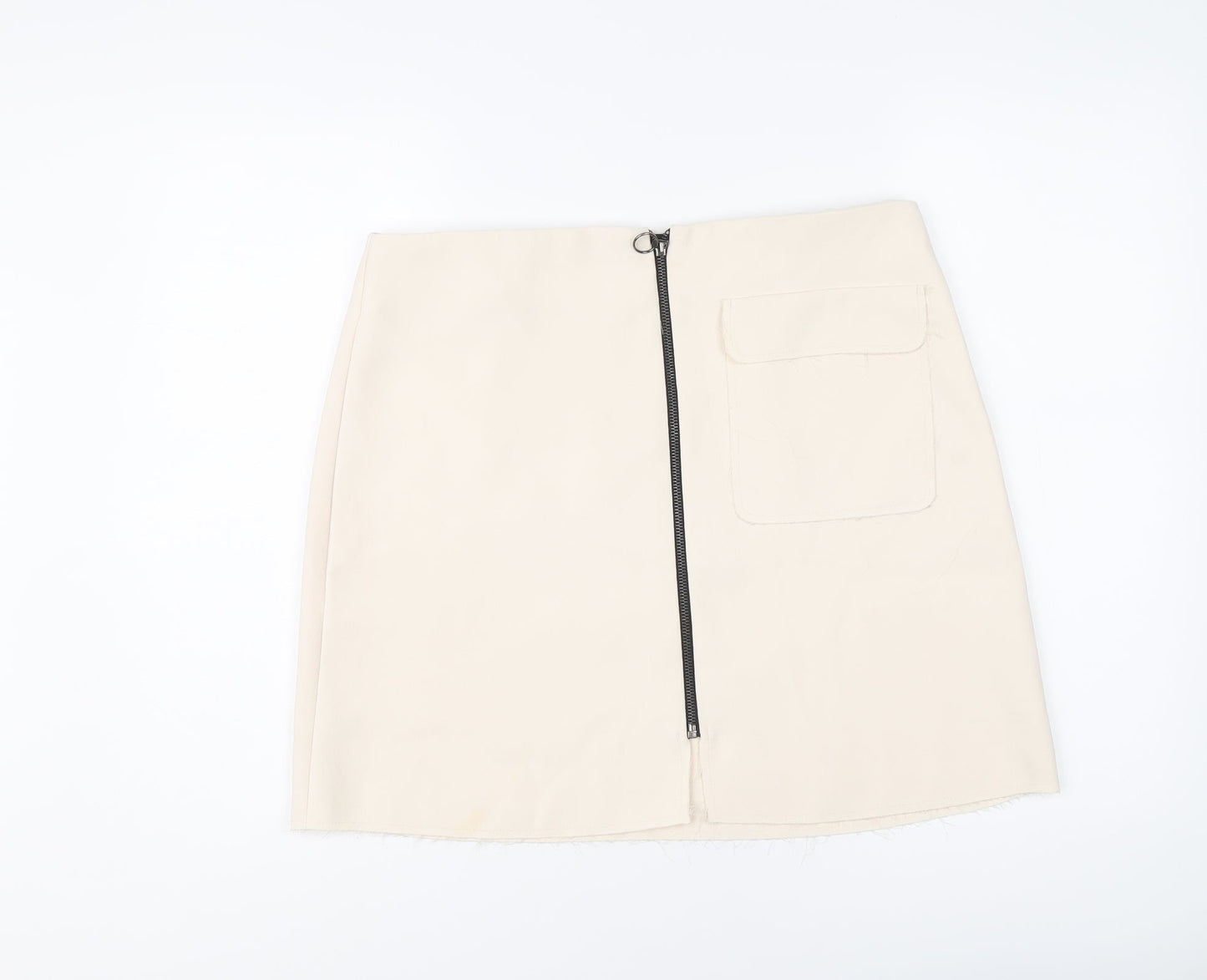 Topshop Womens Beige Polyester A-Line Skirt Size 14 Zip