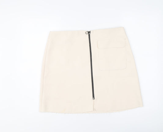 Topshop Womens Beige Polyester A-Line Skirt Size 14 Zip