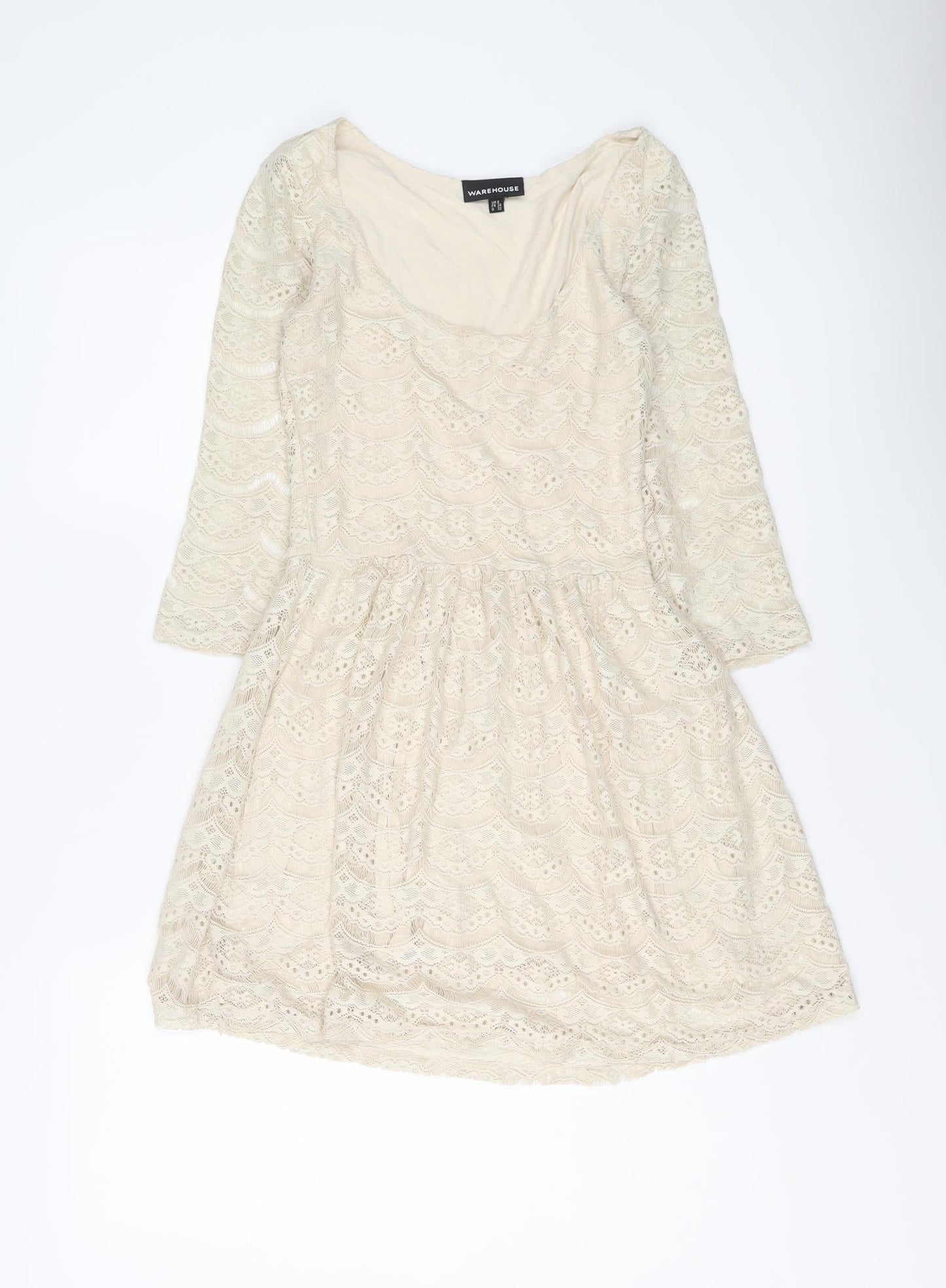 Warehouse Womens Ivory Polyester Mini Size 6 Scoop Neck Pullover