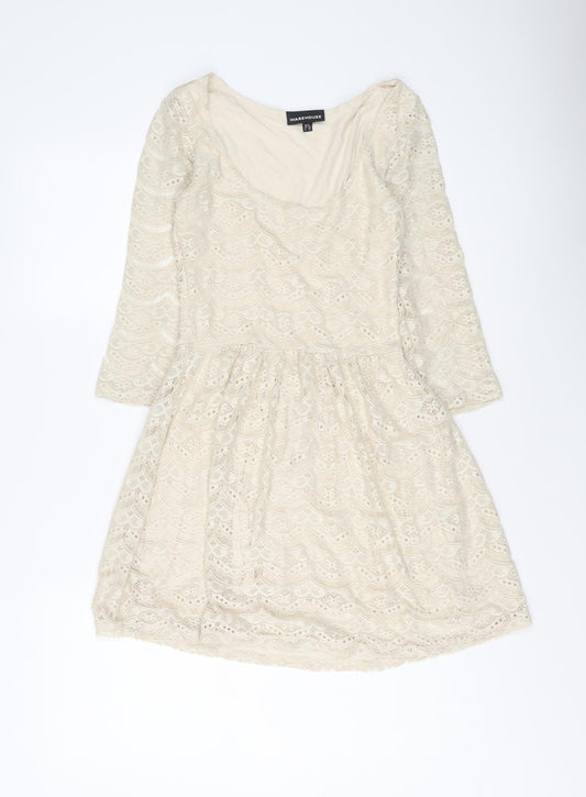Warehouse Womens Ivory Polyester Mini Size 6 Scoop Neck Pullover