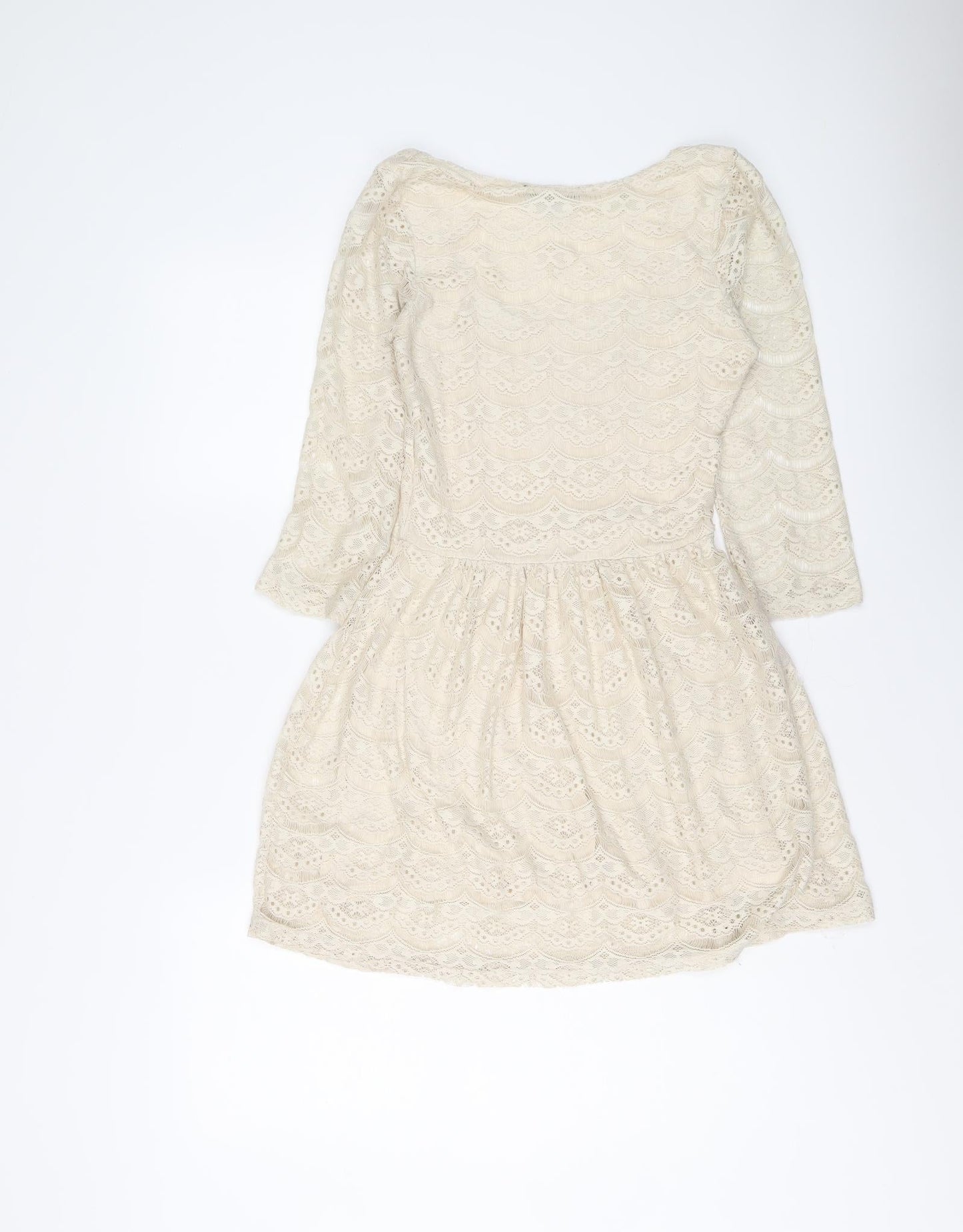 Warehouse Womens Ivory Polyester Mini Size 6 Scoop Neck Pullover