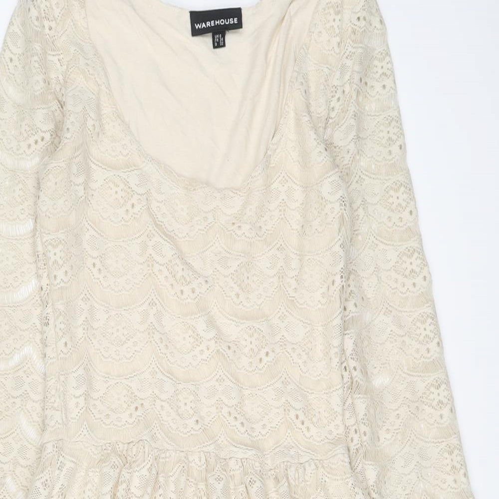 Warehouse Womens Ivory Polyester Mini Size 6 Scoop Neck Pullover