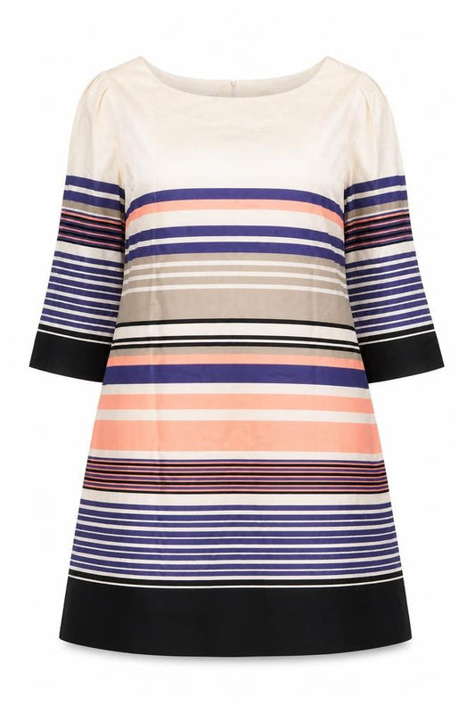 Monsoon Womens Multicoloured Striped Viscose A-Line Size 12 Boat Neck Button
