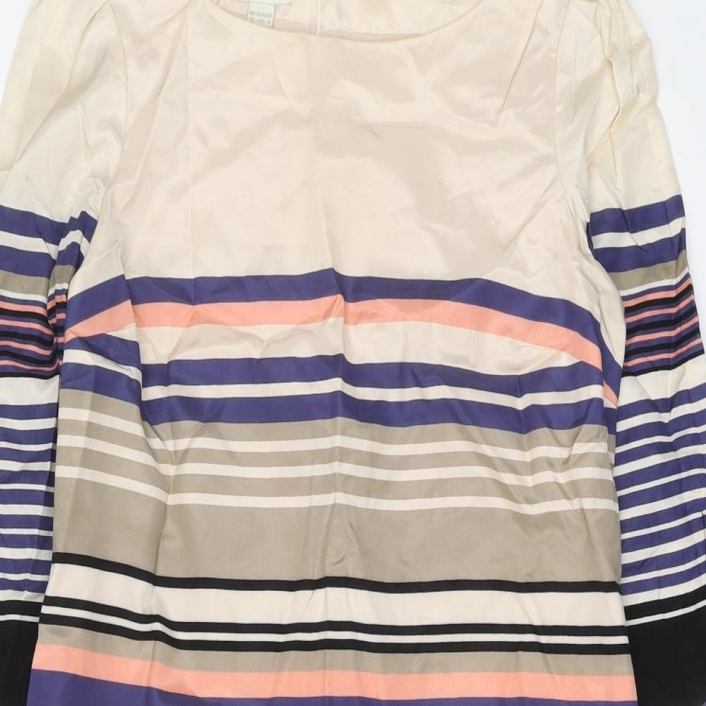 Monsoon Womens Multicoloured Striped Viscose A-Line Size 12 Boat Neck Button