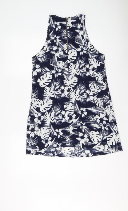 Pull&Bear Womens Blue Floral Polyester Shift Size M Round Neck Zip