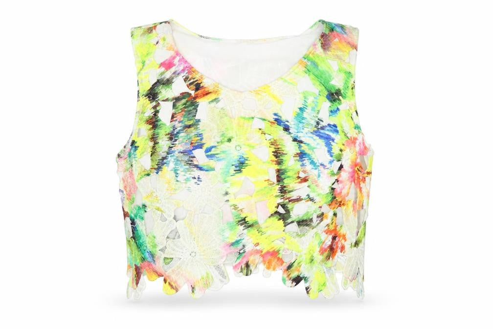 OPUS London Womens Multicoloured Floral Polyester Cropped Tank Size 12 Round Neck