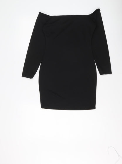 PRETTYLITTLETHING Womens Black Polyester Mini Size 6 Off the Shoulder Pullover