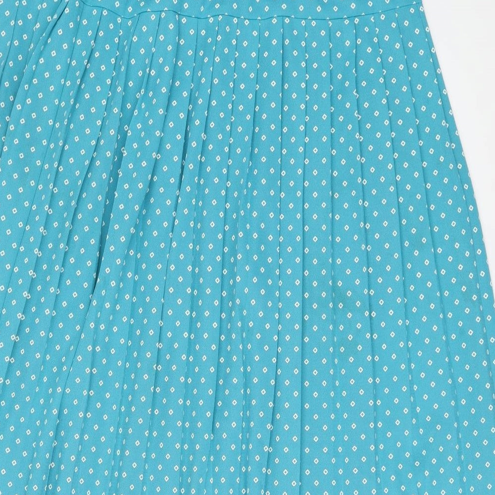 Fashion Extra Womens Blue Geometric Polyester Pleated Skirt Size 14