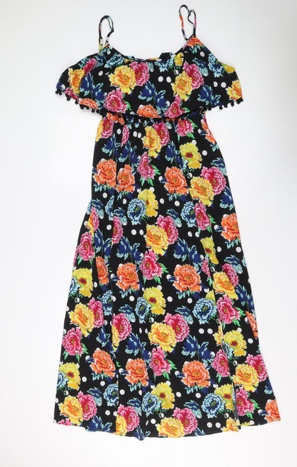 Additional front view of ASOS women’s multicoloured floral polyester maxi, size UK 12, round neck pullover
