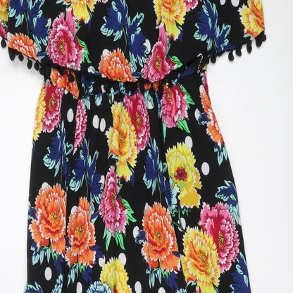 Close-up detail of ASOS women’s multicoloured floral polyester maxi, size UK 12, round neck pullover