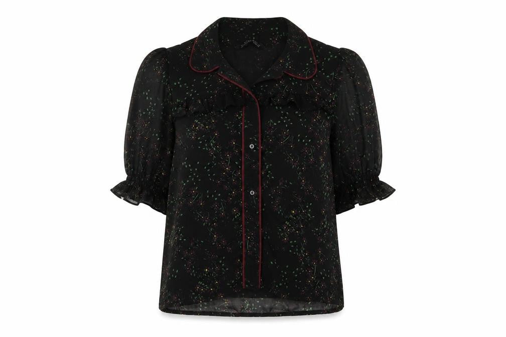 Zara Womens Black Floral Polyester Basic Button-Up Size M Collared