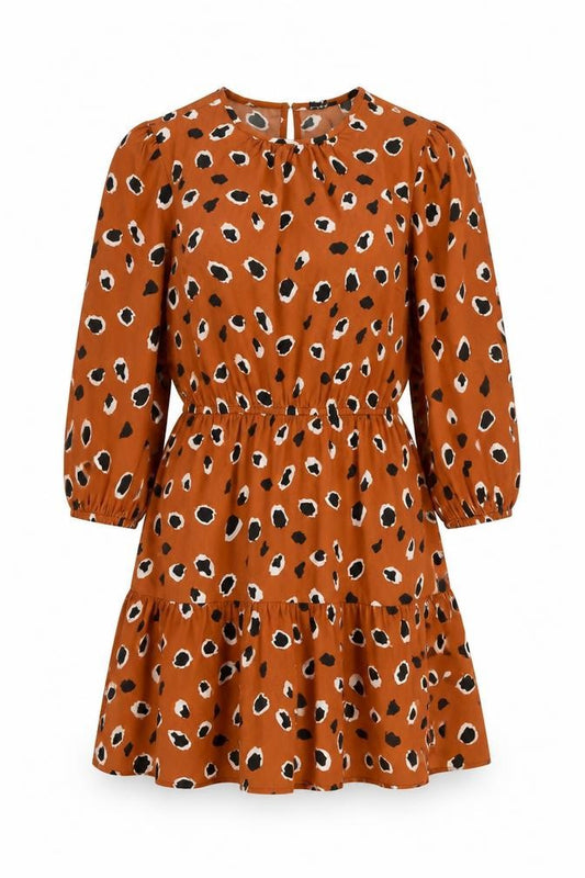 Influence Womens Brown Animal Print Polyester Skater Dress Size 12 Round Neck Pullover - Leopard pattern