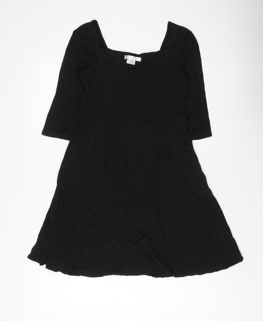 Cooperative Womens Black Polka Dot Viscose Trapeze & Swing Size S Round Neck Pullover