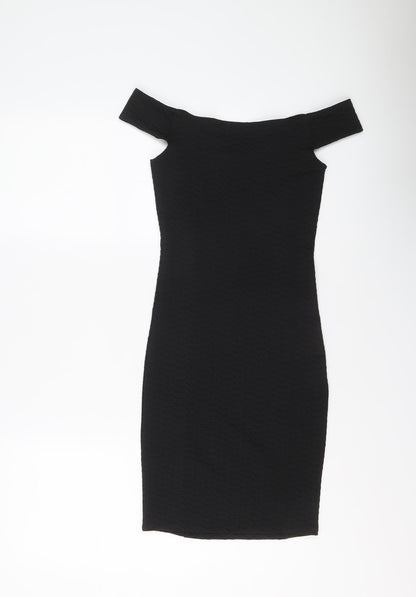 Back view of Miss Selfridge women’s black polyester bodycon, size UK 6, off the shoulder pullover