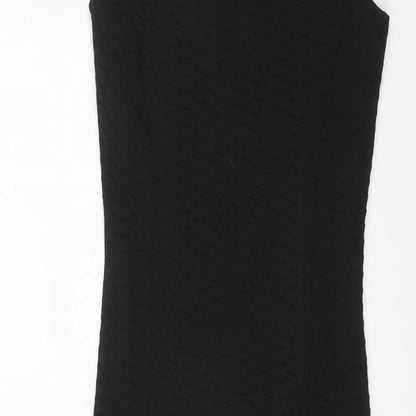 Close-up detail of Miss Selfridge women’s black polyester bodycon, size UK 6, off the shoulder pullover