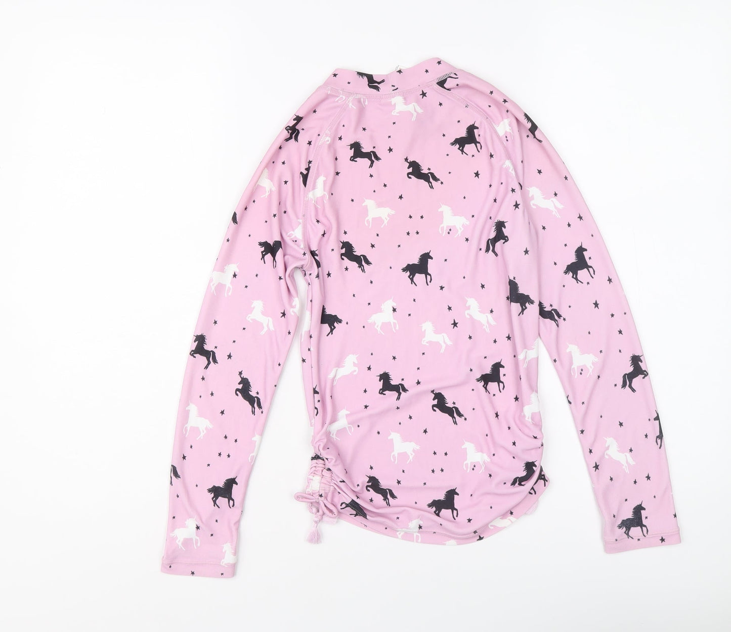 NEXT Girls Pink Floral Polyester Basic T-Shirt Size 9 Years Mock Neck Pullover - Unicorn Pattern