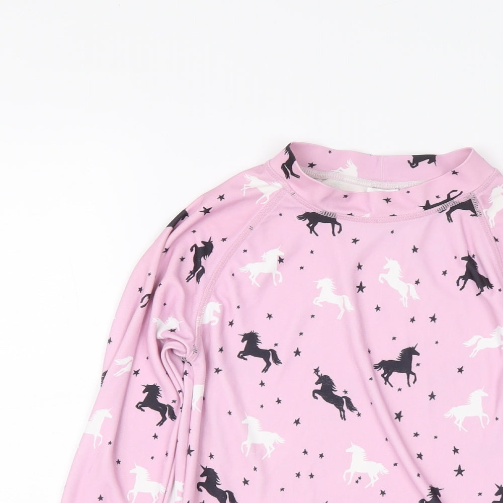 NEXT Girls Pink Floral Polyester Basic T-Shirt Size 9 Years Mock Neck Pullover - Unicorn Pattern