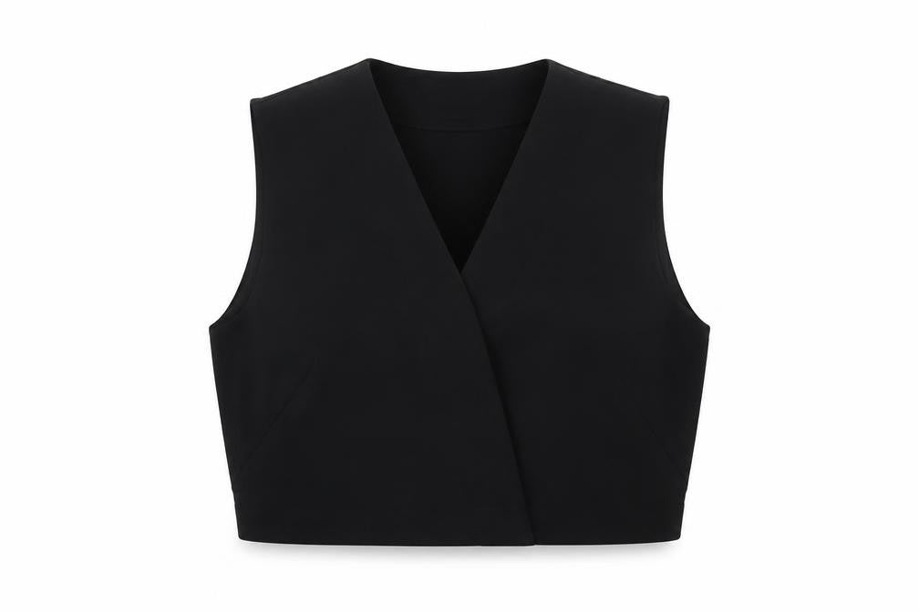 Topshop Womens Black Polyester Cropped Blouse Size 10 V-Neck