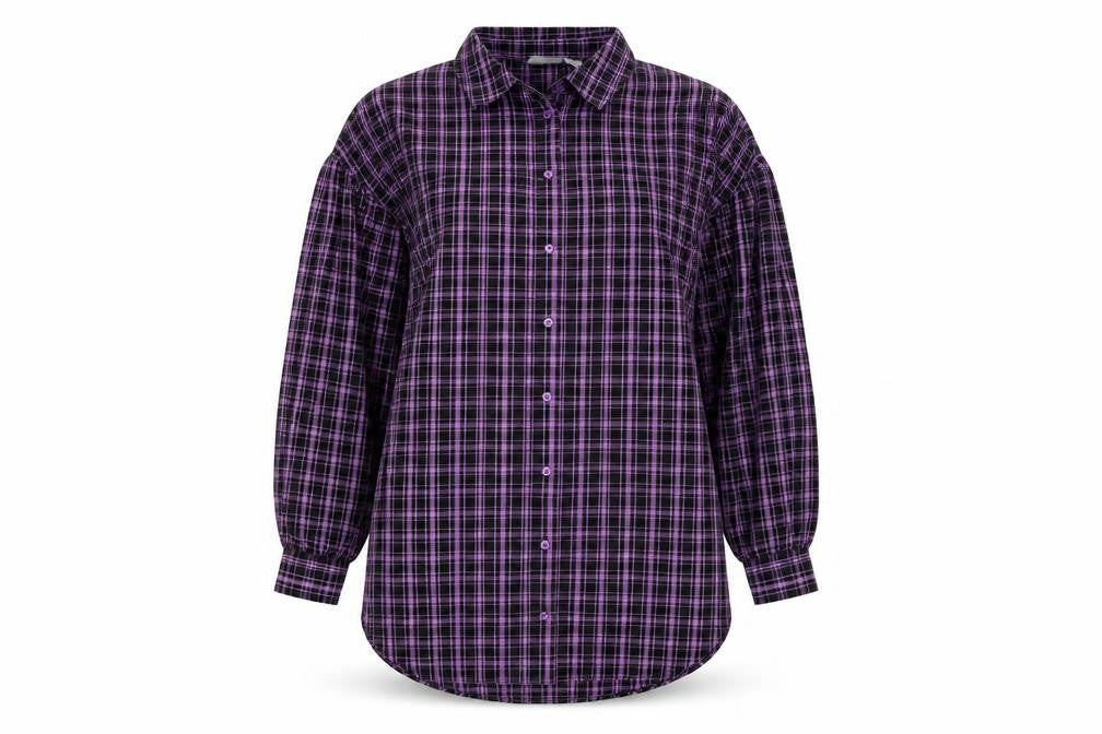 Noisy may Womens Purple Plaid Cotton Basic Button-Up Size S Collared