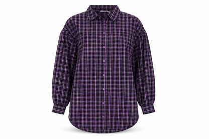 Noisy May Womens Purple Plaid Cotton Basic Button-Up Size S Collared