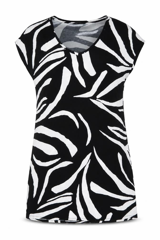 Marks & Spencer Womens Black Geometric Viscose A-Line Size 14 V-Neck Pullover