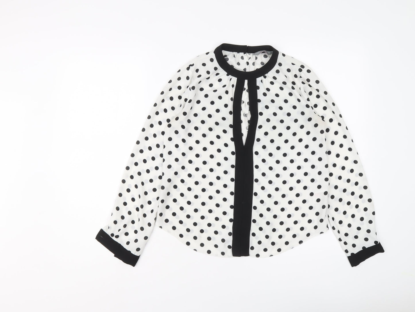 Dorothy Perkins Womens White Polka Dot Polyester Basic Blouse Size 6 Round Neck