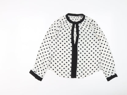 Dorothy Perkins Womens White Polka Dot Polyester Basic Blouse Size 6 Round Neck