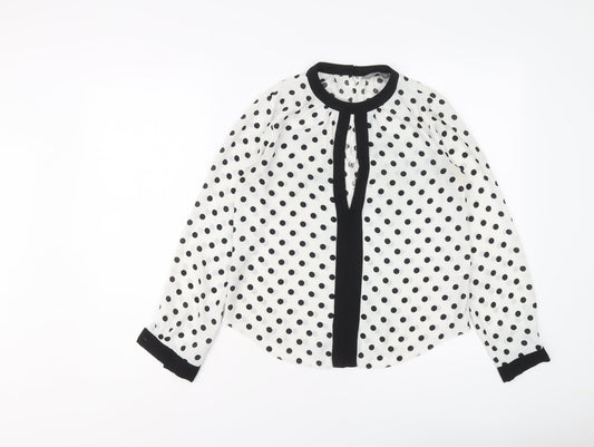 Dorothy Perkins Womens White Polka Dot Polyester Basic Blouse Size 6 Round Neck