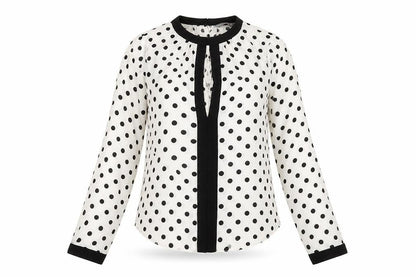 Dorothy Perkins Womens White Polka Dot Polyester Basic Blouse Size 6 Round Neck