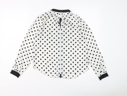 Dorothy Perkins Womens White Polka Dot Polyester Basic Blouse Size 6 Round Neck