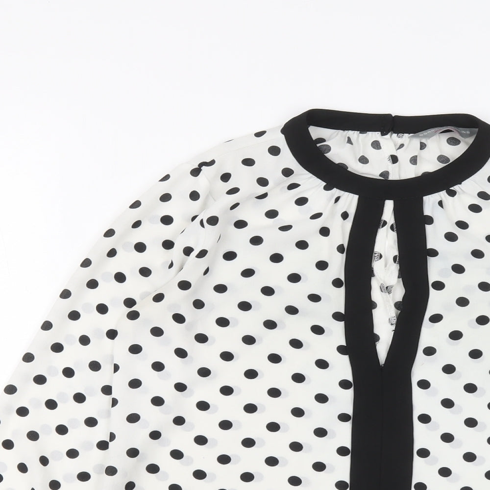 Dorothy Perkins Womens White Polka Dot Polyester Basic Blouse Size 6 Round Neck