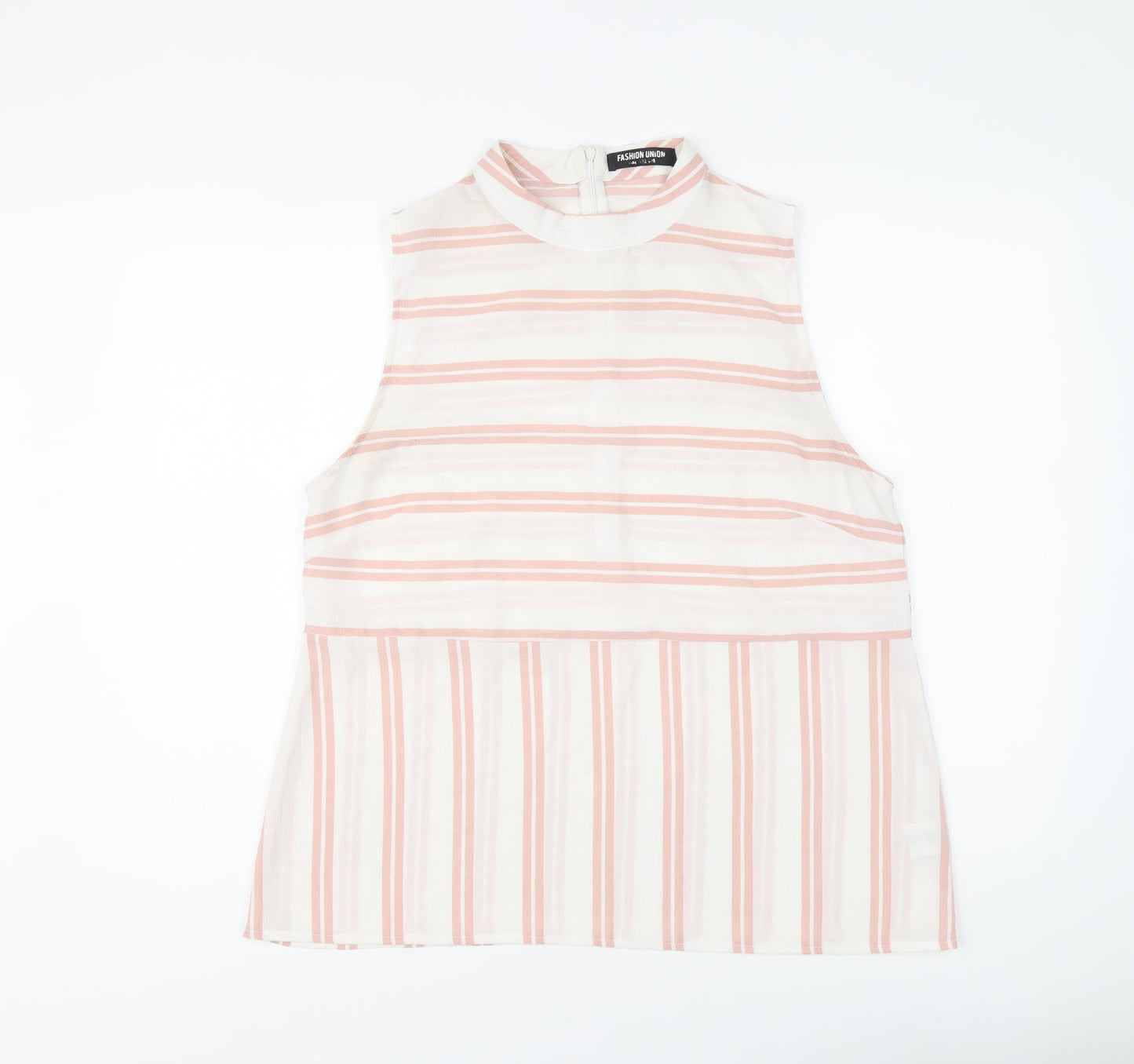 Fashion Union Womens Pink Striped Polyester Basic Tank Size 16 Halter