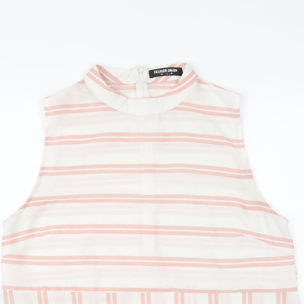 Fashion Union Womens Pink Striped Polyester Basic Tank Size 16 Halter
