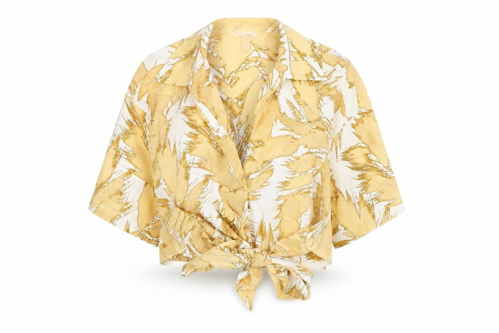 H&M Womens Beige Geometric Polyester Wrap Blouse Size XS Collared